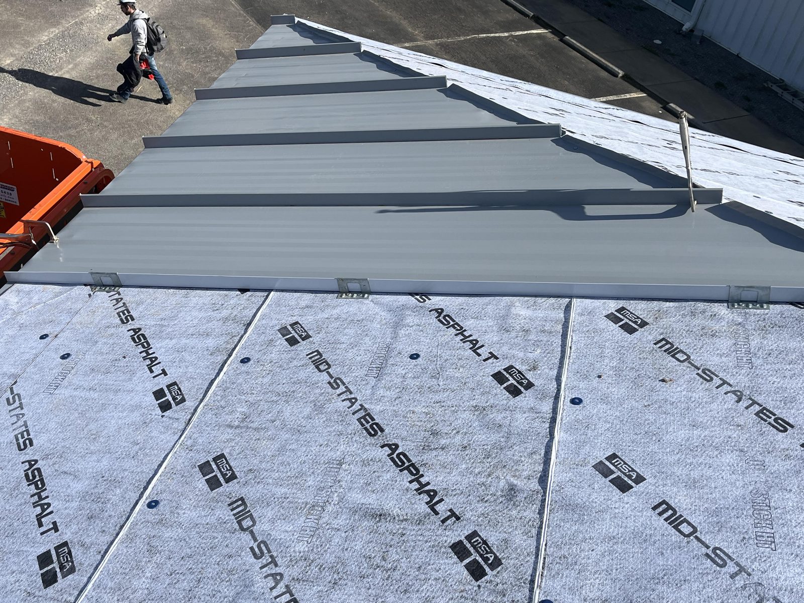 Synthetic roof underlayment installed over a new roof deck